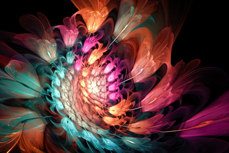 abstract fractal. Fractal art background for creative design. Decoration for wallpaper, desktop, poster, cover booklet. Print for clothes, t-shirt. Generative AI.の素材