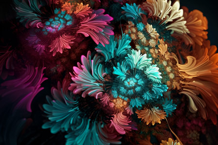 abstract fractal. Fractal art background for creative design. Decoration for wallpaper, desktop, poster, cover booklet. Print for clothes, t-shirt. Generative AI.の素材