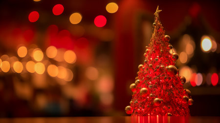 Christmas tree on bokeh background. Christmas and New Year concept. Generative AI.の素材