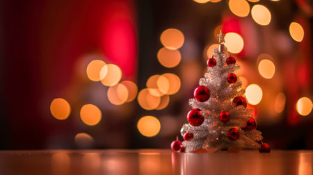 Christmas tree on bokeh background. Christmas and New Year concept. Generative AI.の素材