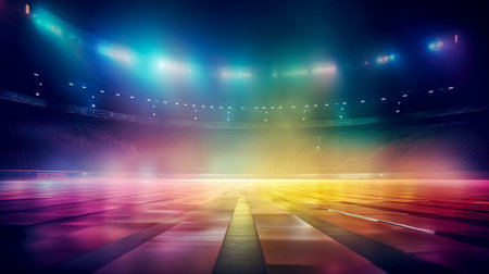 Abstract background with neon lights and rays. Generative AI.の写真素材