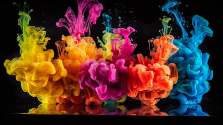Colorful ink in water on a black background. abstract background. Generative AI.の写真素材