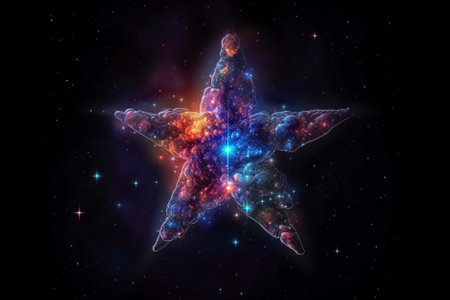 Fractal star in space, computer generated abstract background, 3D. Generative AI.の素材