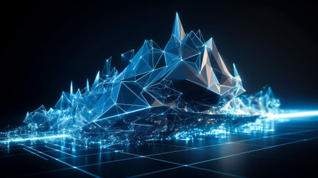 Abstract polygonal mountain on blue background. Generative AI.
