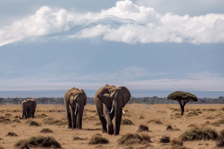 Elephants in Amboseli National Park. Generative AI.の素材