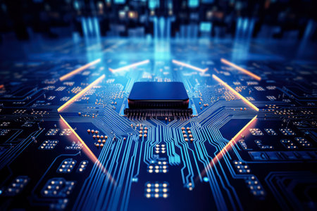 circuit board close-up. technology background. Generative AI.の素材