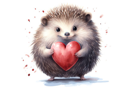 hedgehog holding a red heart. Valentine's day card. Generative AI.の写真素材