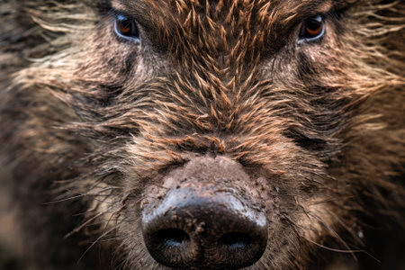 Portrait of a wild boar (Sus scrofa). Generative AI.の素材