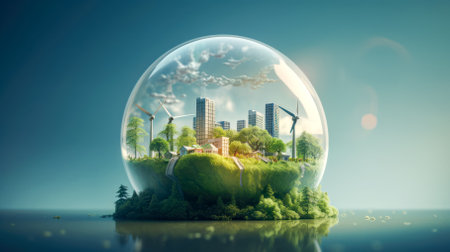Eco city in a glass sphere. Ecology concept.の素材