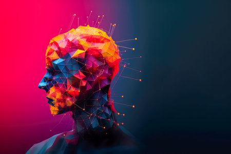 Abstract polygonal human head on gradient background.の写真素材