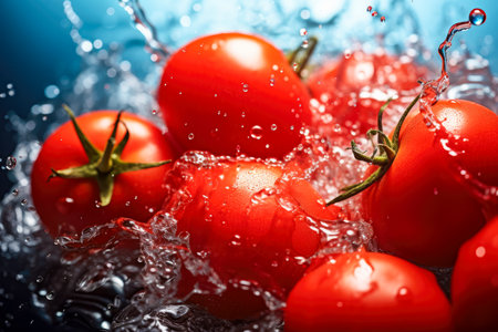 Fresh tomatoes with water drops. Shallow dof.の写真素材