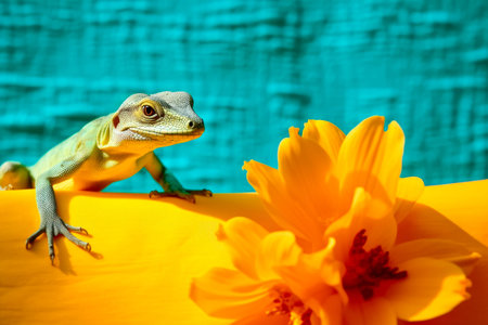 green lizard and flower.