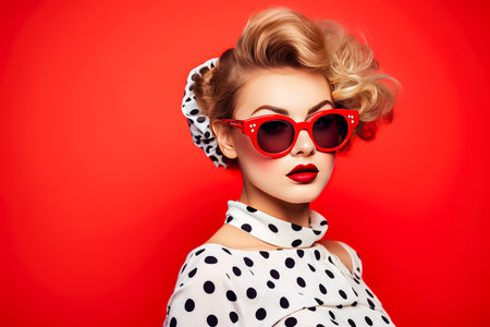 Portrait of a beautiful young woman in retro style. beauty, fashionの素材