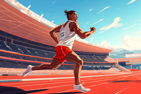 Athlete running on the stadium track. sport concept.の素材