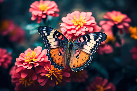 Butterfly on flower with filter effect retro vintage style.の素材