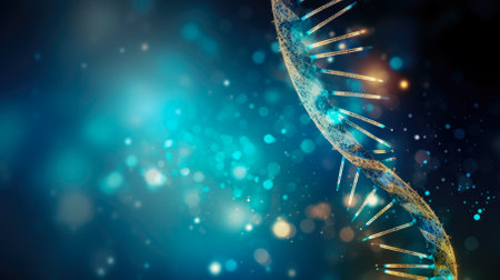 DNA molecule isolated on a dark blue background.の素材