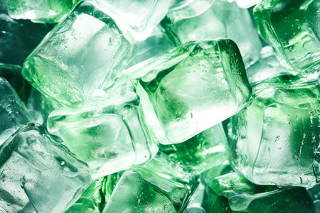 Green ice cubes close-up macro backgroundの素材