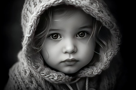 Portrait of a little girl in a warm knitted sweaterの素材