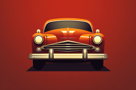 Vintage car on a red backgroundの素材