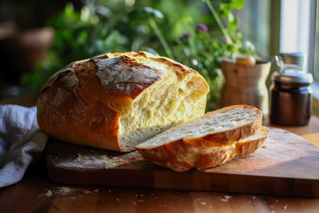 Sliced bread on a wooden board. rustic styleの素材