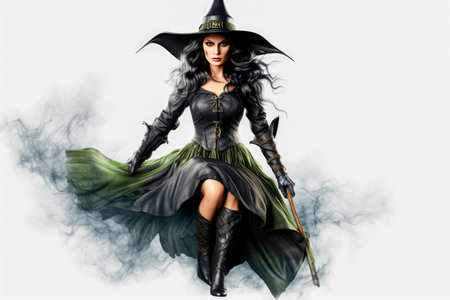 Old magic book with compass on white background.の素材