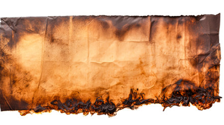 Burnt paper isolated on white background. Copy space for textの素材