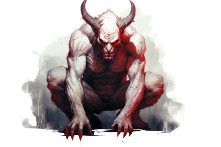 devil with horns on white background.の素材