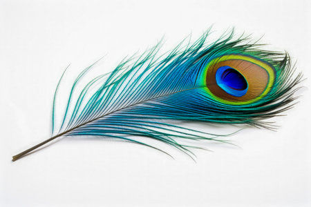 Peacock feather isolated on white backgroundの素材