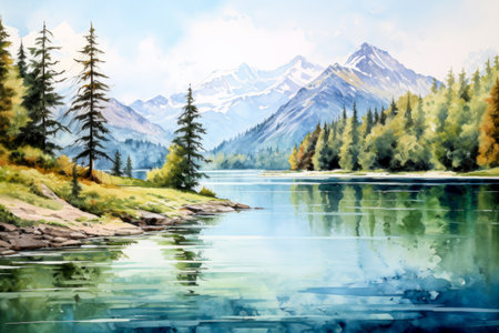 Beautiful mountain landscape with blue lakeの素材