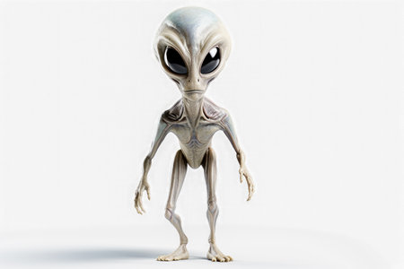 alien with green eyes on white background.の素材