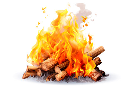 Burning firewood isolated on a white background.の素材