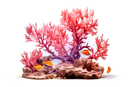 colorful coral reef isolated on white background, clipping path includedの素材