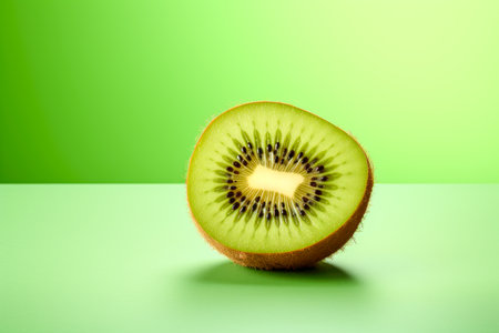 Kiwi fruit on a green background.の素材