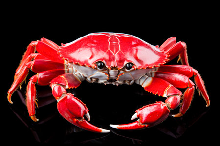 Red crab isolated on black background. Clipping path included in fileの素材