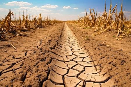 Dry and cracked corn field.の素材
