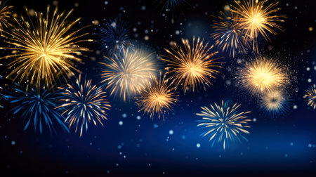 Fireworks background with space for text. Happy New Year and Merry Christmasの素材