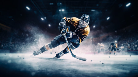 Ice hockey players on the ice in action, motion and actionの素材