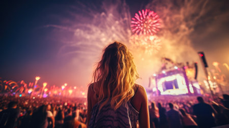 girl in the evening at a night concert.の素材