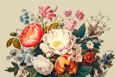 Bouquet of colorful flowers in vintage style. Floral backgroundの素材