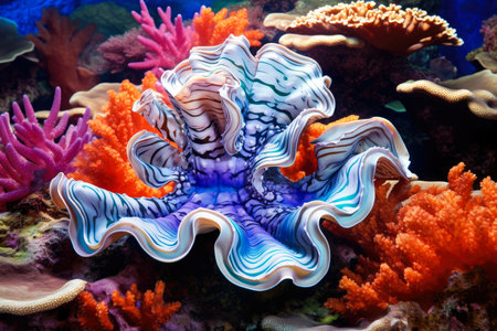 Colorful tropical coral reef with hard corals and exotic fishの写真素材