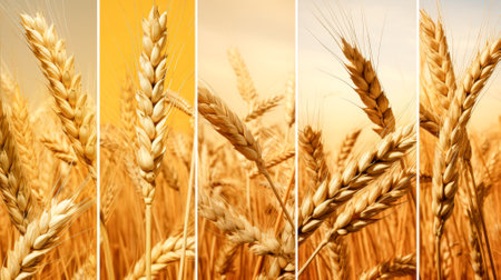 wheatfield. Ears of golden wheat close-up. Generative AI.の素材