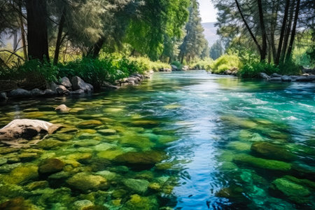 Beautiful turquoise water of the mountain river in the forest.の素材
