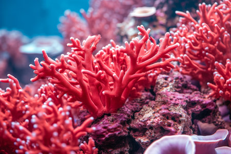 Red coral in the sea. Underwater photo of beautiful coralの素材
