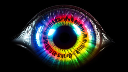 Colorful eye on a black backgroundの素材