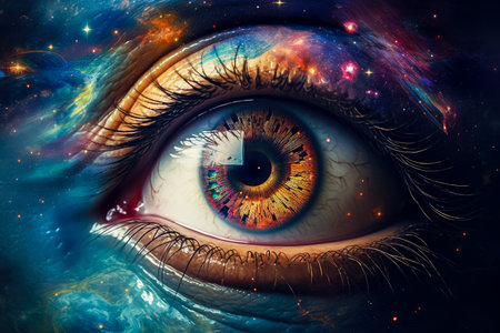 Colorful eye on a black backgroundの素材