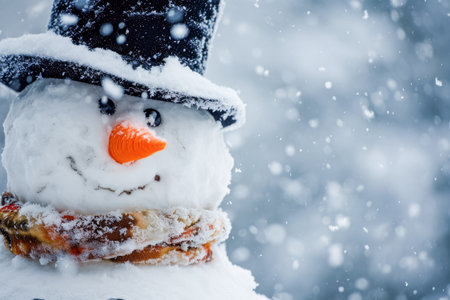 snowman with a carrot nose and a top hat.の素材