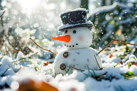 snowman with a carrot nose and a top hat.の素材