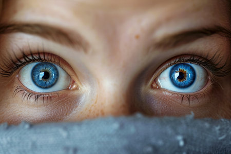 close-up of a woman eyes with a look of surprise.の素材