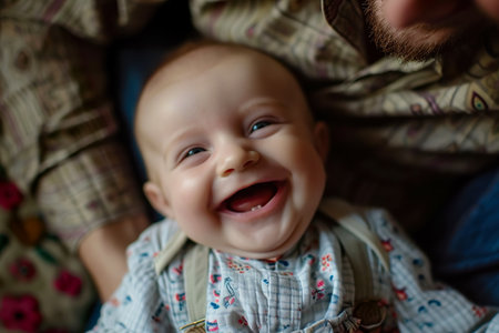 baby giggling while being tickled by their parent.の素材