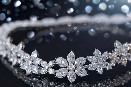 close-up of a diamond bracelet, with the diamonds arranged in a pattern.の素材